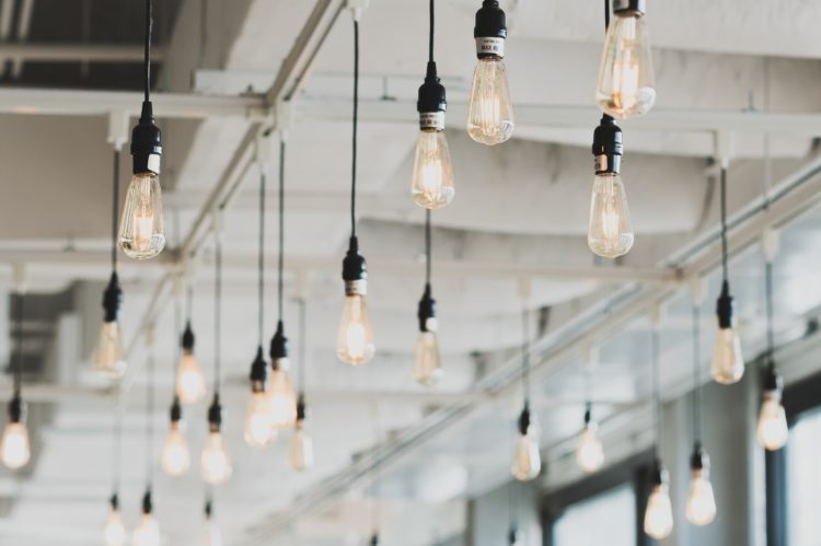 lightbulbs hanging from the ceiling
