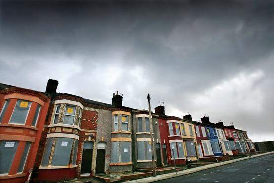 a street of boarded up houses