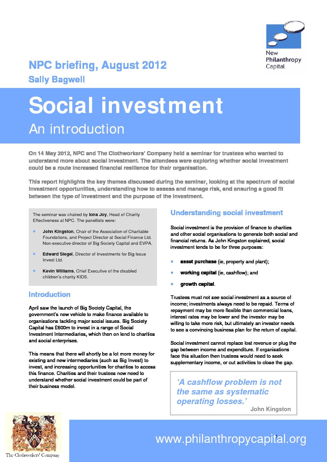 Job description social investment