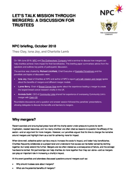 Let's talk mission through mergers report front cover