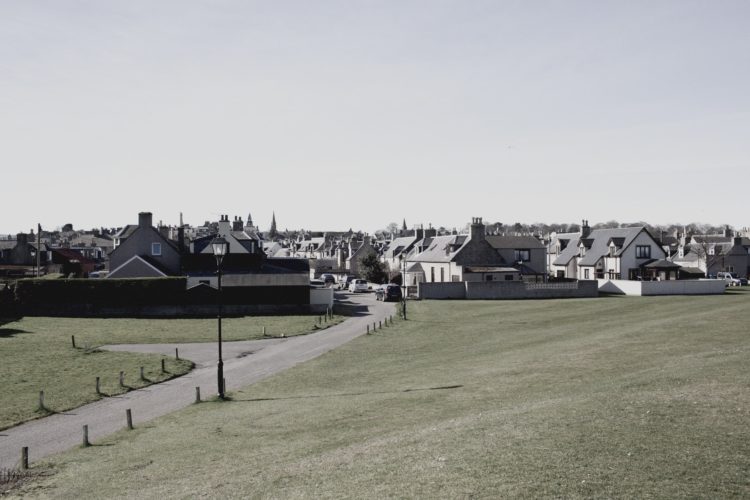 Scottish town houses and park
