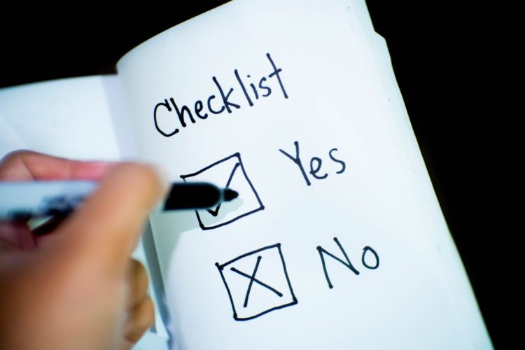 A checklist with yes or no