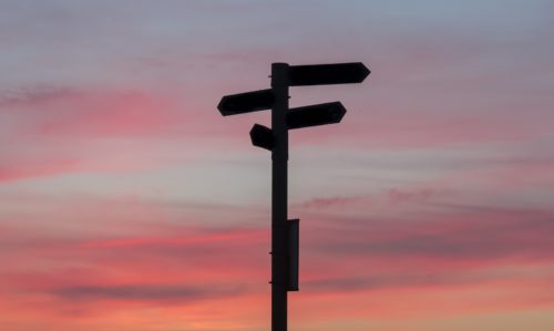 sign post at sunset