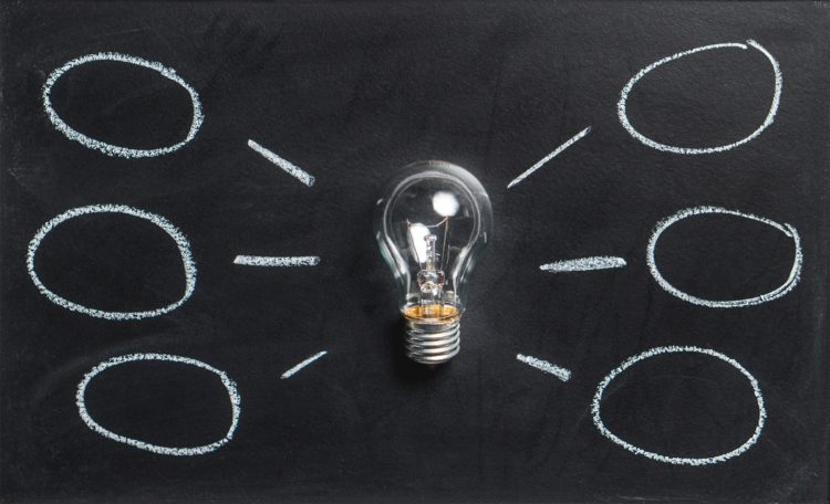 Lightbulb with lots of ideas coming off it