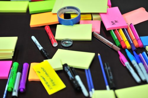 pens and post it notes