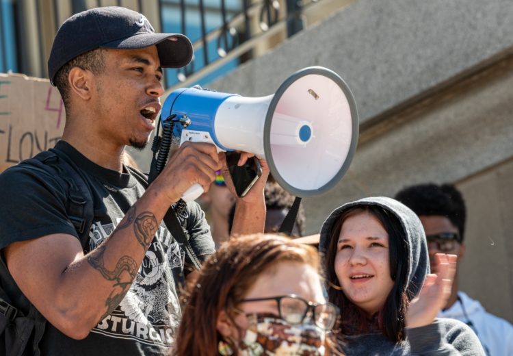 Protestors at a rally