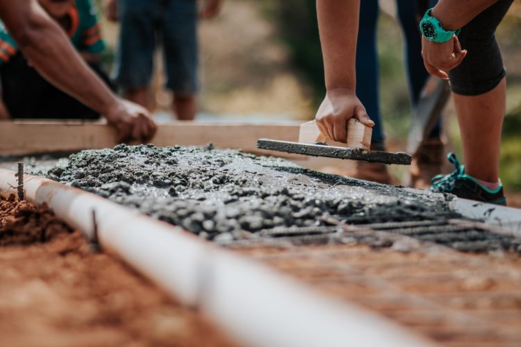 Volunteers building